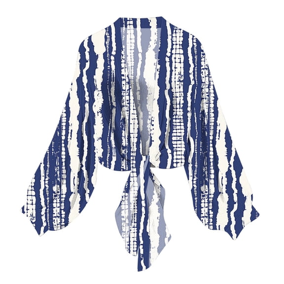 VEKDONE Women Tie Front Beach Cover Up Chiffon Kimono Crop Cardigan Floral Printed Swimming Bikini Cardigans Long Sleeve Beach Coverups