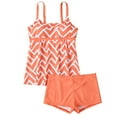 thumbnail image 1 of VEKDONE Women Two Piece Tankini Swimsuits Stripe Color Block Modest Swim Tank Top with Boyshort Tummy Control Straps Bathing Suits Summer Vacation Beach Swimwear Orange XXXL, 1 of 5