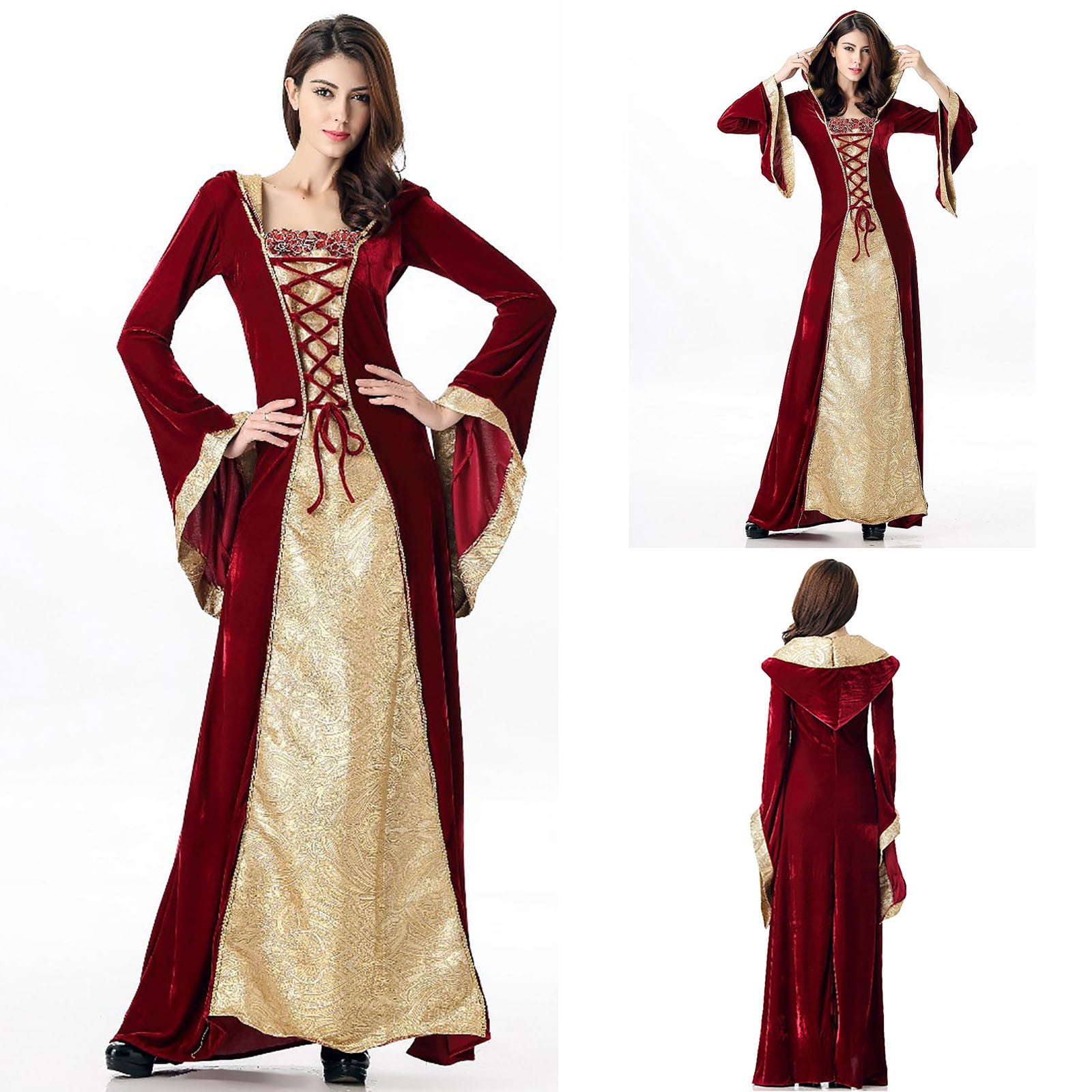 VEKDONE Women Vintage Medieval Dresses Halloween Party Dress
