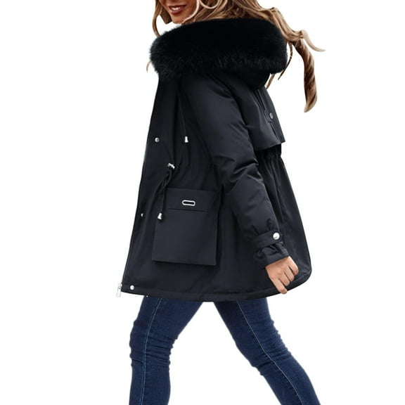 VEKDONE Women Winter Warm Down Jackets with Hood Button Zip Up Puffer Jacket Winter Fleece Lined Hooded Coat Thicken Quilted Parka Outerwear with Pockets