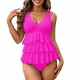 thumbnail image 1 of VEKDONE Women's 2 Piece Tankini Bathing Suits Layered Ruffled Tummy Control Swimsuits V Neck Top with Bottoms Solid Color Beach Swimwear Set Hot Pink S, 1 of 9