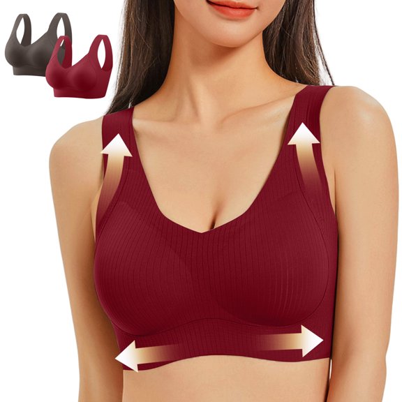 VEKDONE Women's 2PC Seamless Bra Fashion Full Support Push Up Sport Bra Plus Size Wireless Everyday Bra Comfortable Padded Sleep Wrap Bralettes Multicolor Size M