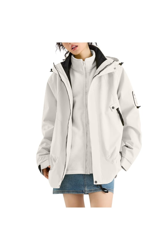 Women's 3 in 1 Windbreaker Winter Inner Fleece Warm Jacket Outdoor Waterproof Ski Jackets Snow Coat Snowboarding Jackets with Pockets