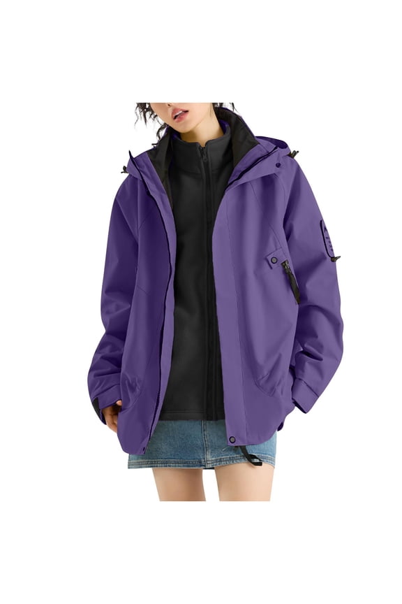 Women's 3 in 1 Windbreaker Winter Inner Fleece Warm Jacket Outdoor Waterproof Ski Jackets Snow Coat Snowboarding Jackets with Pockets