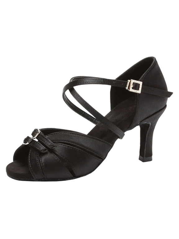 Women's Adult Latin Dance Shoes 7.5cm Mid-Heel Soft Sole Spring/Summer Style Trendy Comfortable And For Dance Performances Black 6.5