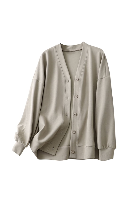 Women's Button Down Cardigan Coats Long Sleeve Cotton Sweater Coat Solid Color Loose Fit Soft Outerwear Fall Winter Lounger Open Front Cardigans