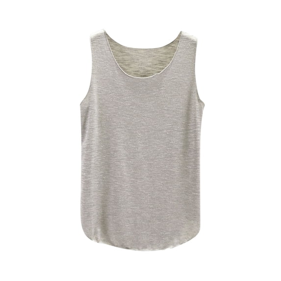 VEKDONE Women's Casual Solid Color Tank Tops Crewneck Sleeveless Loose Fit T-Shirts Summer Athletic Fitness Tees Gray L
