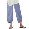 thumbnail image 1 of VEKDONE Women's Cotton Harem Pants Summer Elastic High Waist Striped Straight Leg Pants Casual Lightweight Baggy Ankle Pants with Pockets Blue L, 1 of 6