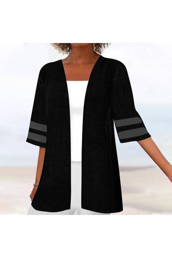 Women's Cotton Linen Lightweight Kimono Cardigans Half Sleeve Plus Size Cardigan Long Bikini Cover Ups Linen Shirts For Women Black XXXXL