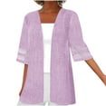 thumbnail image 1 of VEKDONE Women's Cotton Linen Lightweight Kimono Cardigans Half Sleeve Plus Size Cardigan Long Bikini Cover Ups Linen Shirts For Women Purple XXL, 1 of 5