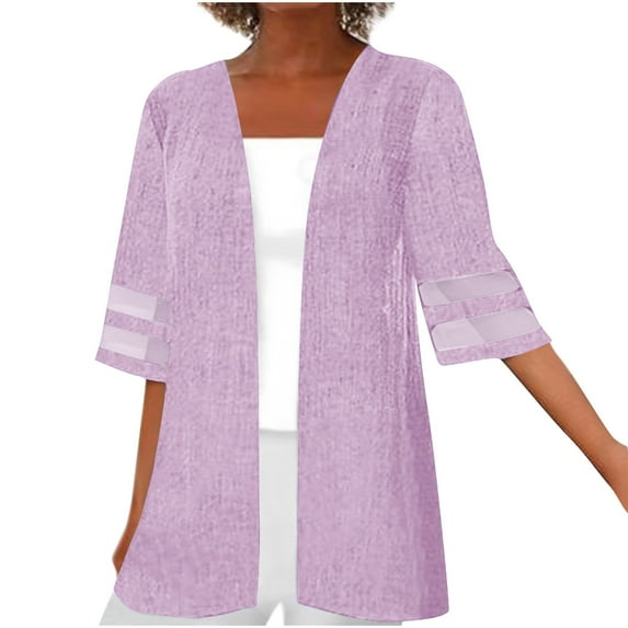 VEKDONE Women's Cotton Linen Lightweight Kimono Cardigans Half Sleeve Plus Size Cardigan Long Bikini Cover Ups Linen Shirts For Women Purple XXL