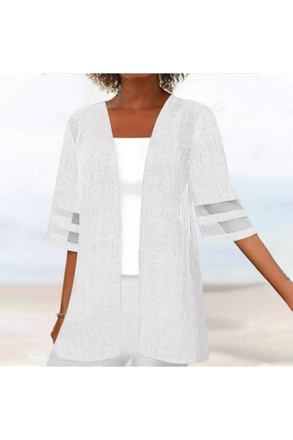 Women's Cotton Linen Lightweight Kimono Cardigans Half Sleeve Plus Size Cardigan Long Bikini Cover Ups Linen Shirts For Women White XXXXL