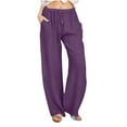thumbnail image 1 of VEKDONE Women's Cotton Linen Long Pants Summer High Waisted Drawstring Straight Trousers Solid Color Loose Fit Wide Leg Pants with Pockets Lounge Pant Today's Deals, 1 of 5