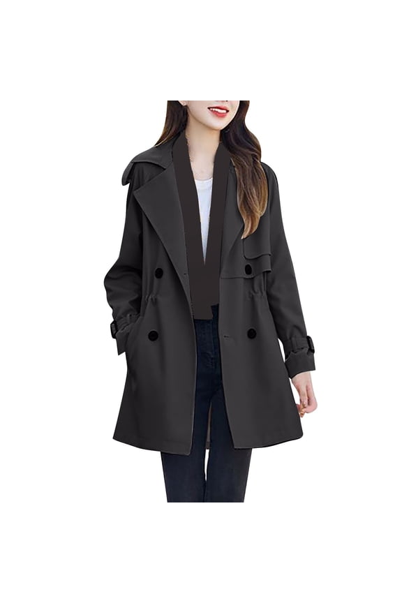 Women's Double-Breasted Trench Coat Classic Lapel Overcoat Fall Winter Long Sleeve Fleece Jackets Windbreaker Outerwear Waterproof Coats Lightweight Jacket with Pockets