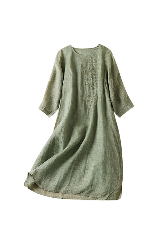 Women's Dress Summer 3/4 Sleeve Maxi Dresses Boho Cotton Linen Long Dresses Casual Flowy Tunic Dresses Green,XL