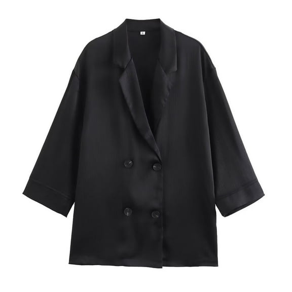 VEKDONE Women's Dressy Double Breasted Trench Coat 3/4 Length Sleeve Work Office Jacket Notch Lapel Outdoor Cardigans Blouse Fashion Loose Fit Business Coats