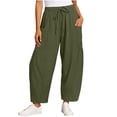 thumbnail image 1 of VEKDONE Women's Elastic Waist Wide Leg Pants Summer Cotton Drawstring Lounge Long Pants Casual Beach Vacation Baggy Palazzo Barrel Pants with Pockets Green S, 1 of 6