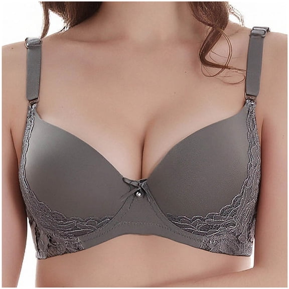 VEKDONE Women's Everyday Bra Push Up Underwire Soft Uplift Lace Bras Solid Color Plus Size Comfort Lightly Padded Bras Dark Gray Size 110C