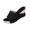 thumbnail image 1 of VEKDONE Women's Fashionable And Versatile Casual Large Size Shoes Spring And Summer Trendy On Straw Wedge Sandals Black 9.5, 1 of 9
