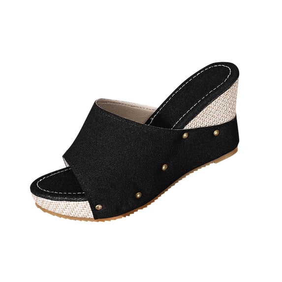 VEKDONE Women's Fashionable And Versatile Casual Large Size Shoes Spring And Summer Trendy On Straw Wedge Sandals Black 9.5