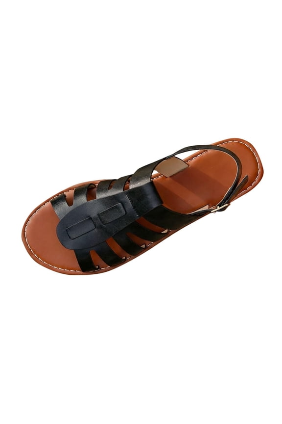 Women's Fashionable And Versatile Pointed-Toe Casual Plus-Size Shoes Spring/Summer Style Trendy Soft-Soled Peep-Toe Strap Slippers Black 9.5