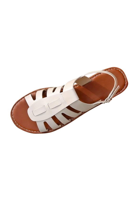 Women's Fashionable And Versatile Pointed-Toe Casual Plus-Size Shoes Spring/Summer Style Trendy Soft-Soled Peep-Toe Strap Slippers White 6