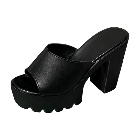 KEGIRLOM Women's Fashionable Casual Versatile Heel Open-Toe Plus Size Shoes Spring/Summer Trendy High-Heeled Sandals Black 7