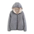thumbnail image 1 of VEKDONE Women's Fleece Hooded Jackets Winter Sherpa Lined Puffer Quilted Jacket Zip Up Long Sleeve Solid Coat Warm Outerwear with Pockets, 1 of 4