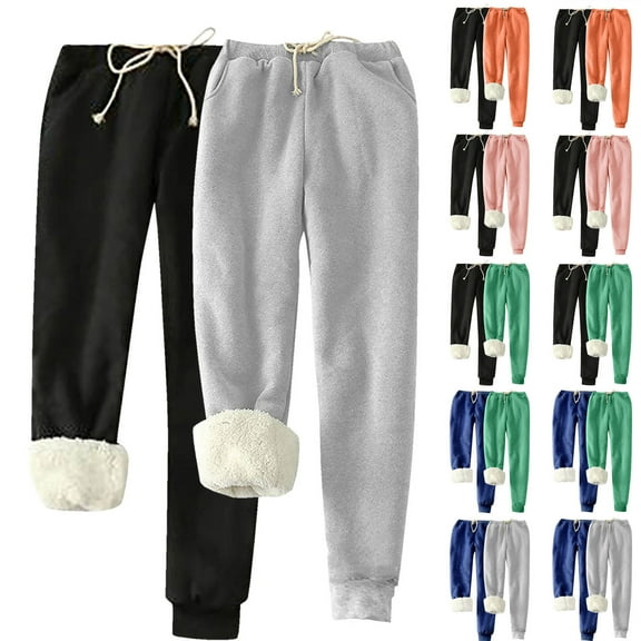 VEKDONE Women’s Fleece Lined Sweatpants 2 Piece Winter Warm Joggers with Pockets Thick Soft Cozy Lounge Pants for Cold Weather Elastic Waisted Drawstring Long Pants