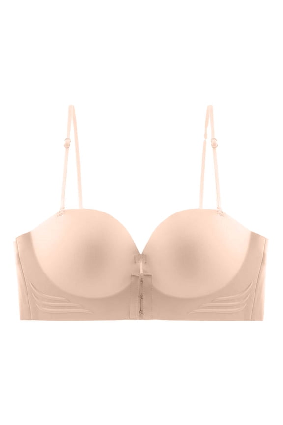 Women's Front Closure Strapless Bra Seamless Push Up Comfort Wireless Adjustable T-Shirt Bra for Everyday Wear Soft Bra Beige Size S