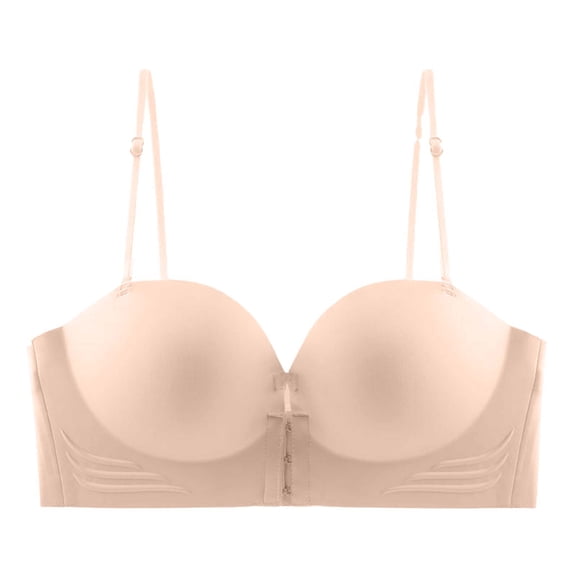 VEKDONE Women's Front Closure Strapless Bra Seamless Push Up Comfort Wireless Adjustable T-Shirt Bra for Everyday Wear Soft Bra Beige Size XL