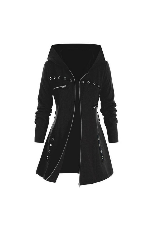 Women's Gothic Hoodie Jackets Long Sleeve Zip Up Slim Fit Hooded Jacket Coat with Belt Costume Winter Fashion Outerwear with Pockets