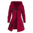 thumbnail image 1 of VEKDONE Women's Gothic Hoodie Jackets Long Sleeve Zip Up Slim Fit Hooded Jacket Coat with Belt Costume Winter Fashion Outerwear with Pockets, 1 of 6