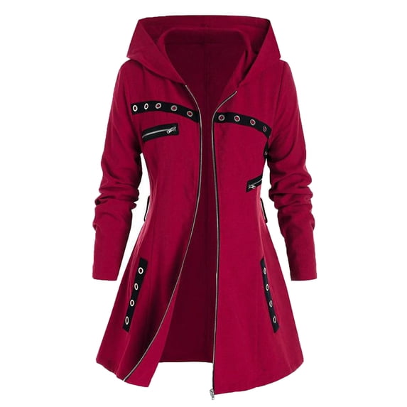 VEKDONE Women's Gothic Hoodie Jackets Long Sleeve Zip Up Slim Fit Hooded Jacket Coat with Belt Costume Winter Fashion Outerwear with Pockets