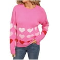 thumbnail image 1 of VEKDONE Women's Heart Print Sweaters Long Sleeve Loose Fit Crewneck Knit Pullover Tops Comfy Sweater, 1 of 9