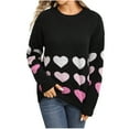 thumbnail image 1 of VEKDONE Women's Heart Print Sweaters Long Sleeve Loose Fit Crewneck Knit Pullover Tops Comfy Sweater, 1 of 9