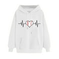 thumbnail image 1 of VEKDONE Women's Heartbeat Print Hoodie Sweatshirts Holiday Deals Fall Winter Long Sleeve Drawstring Hooded Blouse Loose Fit Plus Size Outdoor Pullover Sweatshirt White L, 1 of 3