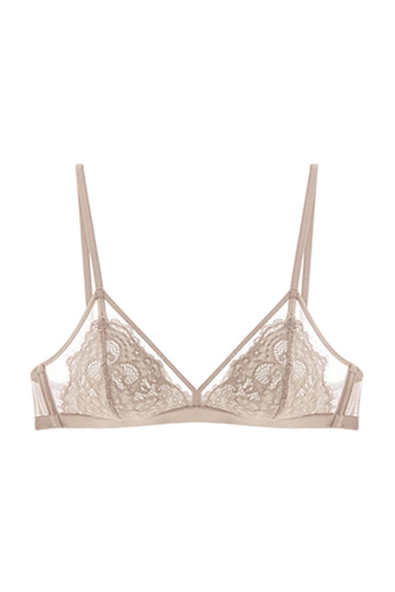 Women's Lace Bras Wireless See Through Bra Triangle Bras Low Cut Demi Unpadded Bralette Sexy No Underwire Everyday Bra Beige Size L