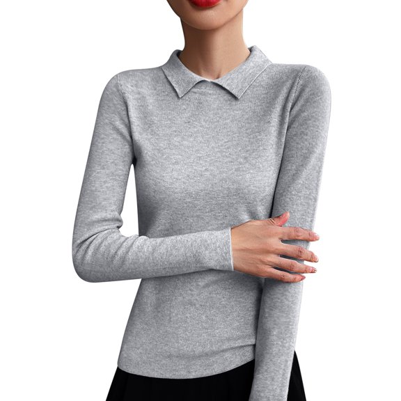 VEKDONE Women's Lapel Sweater Fashion Solid Color Long Sleeves Thin Sweaters Casual Loose Fit Comfy Basic Knitwear Sweaters Dressy Business Work Tops