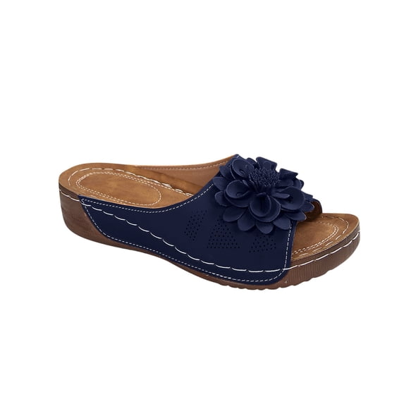 VEKDONE Women's Leather Sandals Women's Fashion Casual Summer New One-Line Hollow Fish Mouth Wedge Heel Casual Outdoor Sandals
