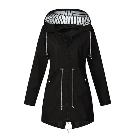 VEKDONE Women's Lightweight Hooded Zippers Jacket Solid Color Long Sleeves Thin Coats Plus Size Waterproof Softshell Windbreaker Hoodies Jackets with Pockets