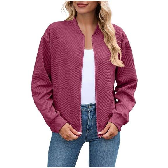 VEKDONE Women's Lightweight Zipper Jacket Long Sleeve Mock Neck Sweatshirt Jacket Solid Color Casual Coat Fall Winter Fashion Outerwear