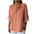 thumbnail image 1 of VEKDONE Women's Linen Button Shirts Fall Long Sleeve V-Neck Tunic Tops Polka Dot Print Plus Size Blouse Casual Loose Lightweight Pullover Top, 1 of 5