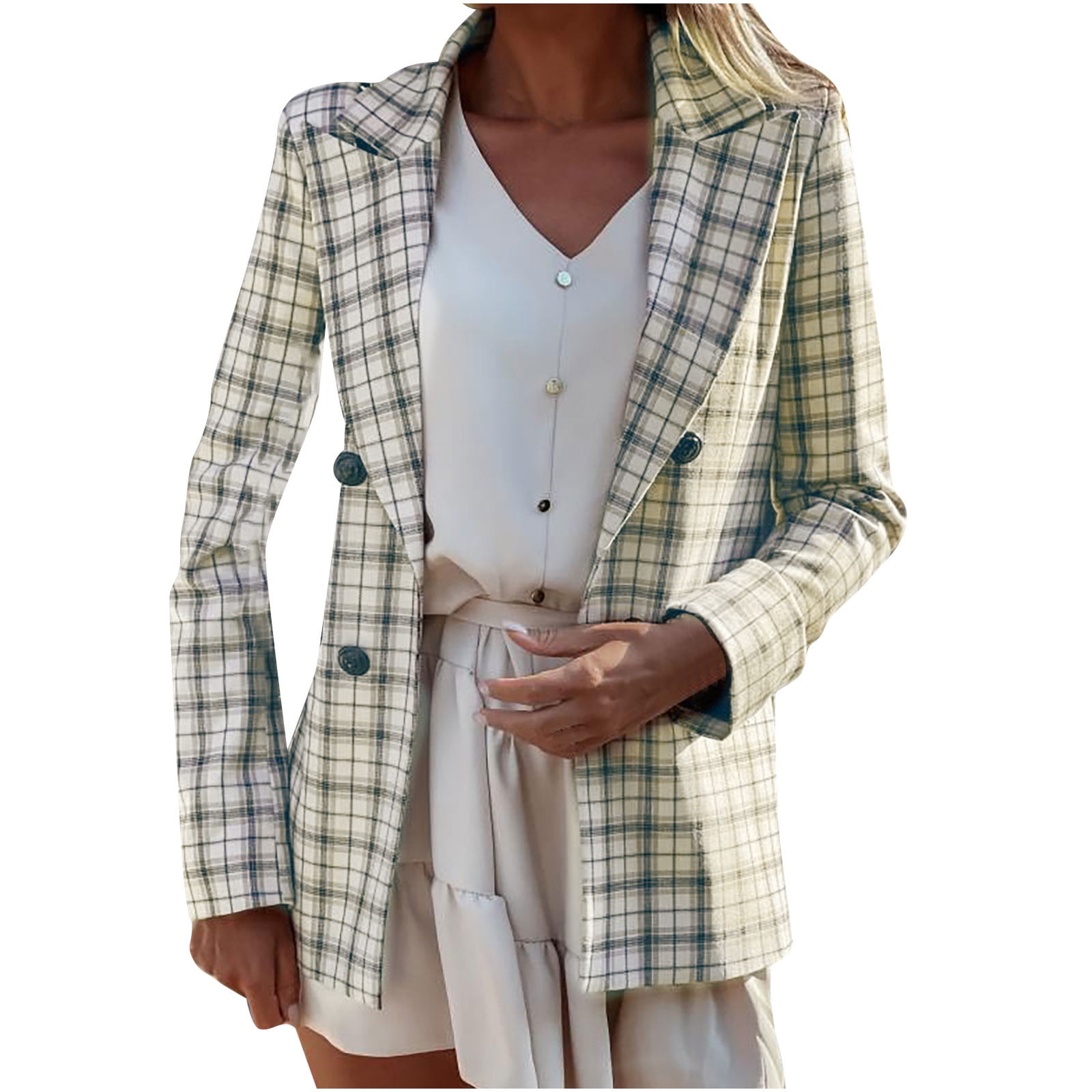 CRAZY GRID Womens Casual Blazer Jacket Long Sleeve Business Suit Jacket  Fashion Dressy Work Office Jacket Open Front Button Ladies Blazer White S  at  Women's Clothing store