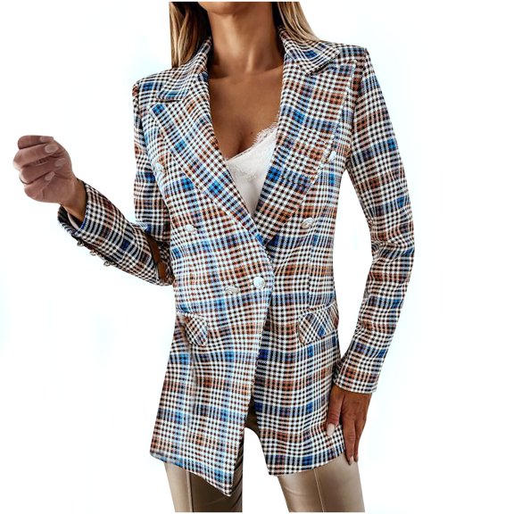 VEKDONE Women's Long Sleeve Button Blazer Jacket Elegant Slim Fit Work Office Outwear with Pocket Business Casual Loose Fit Blazer Coat Solid Color Lapel Jackets