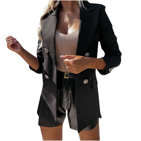 VEKDONE Women's Long Sleeve Button Blazer Jacket Sale Elegant Slim Fit Work Office Outwear with Pocket Business Casual Loose Fit Blazer Coat Solid Color Lapel Jackets