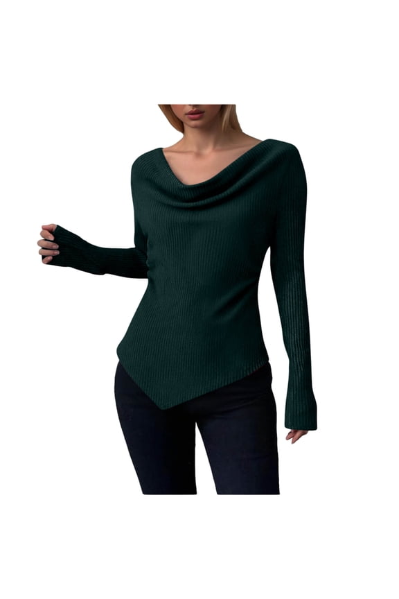 Women's Long Sleeve Cowl Neck Tunic Tops Soft Slim Fit Solid Color Pullover Casual Lightweight Base Layer Blouses Fall Winter Dance Party Cockital Fashion Clothes