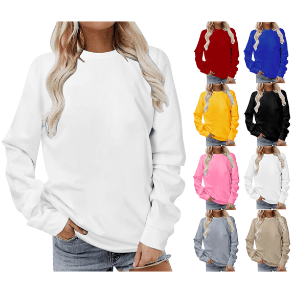 VEKDONE Women's Long Sleeve Crewneck Sweatshirts Plus Size Solid Color Basic Pullover Top Casual Loose Fit Lightweight Sweatshirt Fall Winter Thin Fleece Athletic Tops