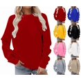 thumbnail image 1 of VEKDONE Women's Long Sleeve Crewneck Sweatshirts Plus Size Solid Color Basic Pullover Top Casual Loose Fit Lightweight Sweatshirt Fall Winter Thin Fleece Athletic Tops, 1 of 5