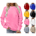 thumbnail image 1 of VEKDONE Women's Long Sleeve Crewneck Sweatshirts Plus Size Solid Color Basic Pullover Top Casual Loose Fit Lightweight Sweatshirt Fall Winter Thin Fleece Athletic Tops, 1 of 6